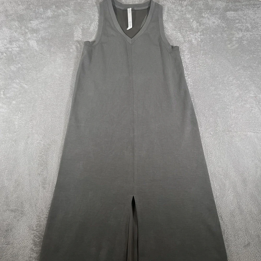 Lululemon Ease of It All Dress Womens EU 8 Gray Sage V-Neck Maxi Casual